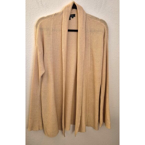 Lauren Ralph Lauren Tan 100% Linen Bell Sleeve Open Front Cardigan Size M GUC - Picture 2 of 8
